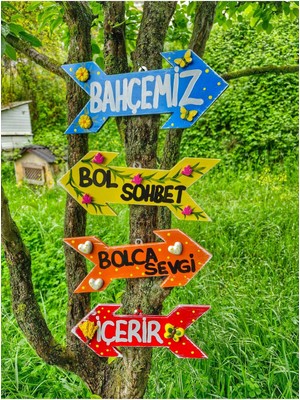 Kişiselleştirilebilir 30 cm Ahşap Ok Seti ve Bahçe Ağaç Süsleri, Mavi Renkli 4 Adet