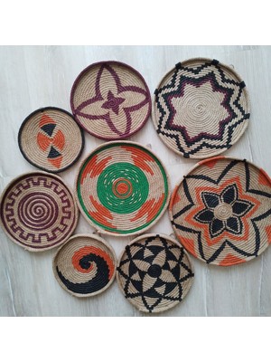 Yeşil Bohem Duvar Tabağı Düz Zikzak Seti, Şık ve Modern Dekoratif Ürün.