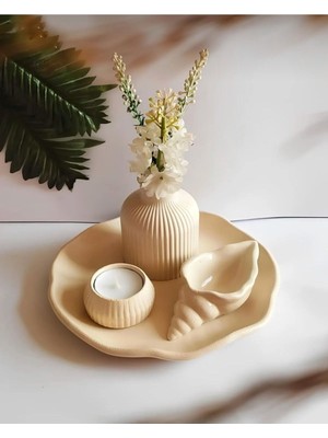 El Yapımı Krem Obje Seti: Pampas, Deniz Kabuğu, Bulut, Mumluk, Dekorasyon Malzemeleri