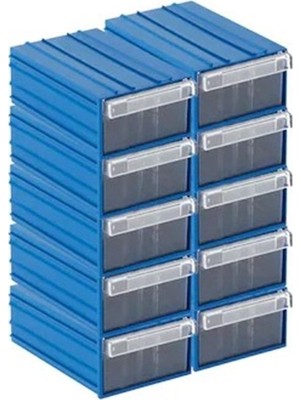 Şeffaf Mavi Plastik Çekmeceli Kutu Seti, 10'lu, 110X170X65MM