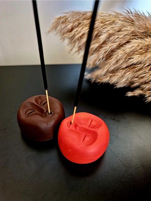 2'li Yüz Şeklinde Renkli Tütsülük Seti, Turuncu ve Kahverengi