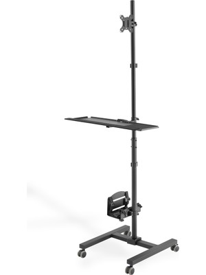 Dıgıtus Mobile Workstation (Monitor Mount, Pc Holder) Max. 8 Kg Load,32" Screen Max., Black