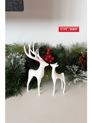 Iki Parçalı Yeşil Geyik Figürü Modern Süs Dekor Biblo Yılbaşı Masa Hediği