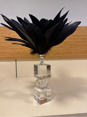 Şık Siyah Kristal Tüy Obje, 35 Cm, Dekoratif ve Zarif Tasarım