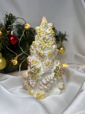 Parlak Kozalak ve Çam Ağacı Biblo, Yılbaşı Dekorasyonu, Altın Detaylar