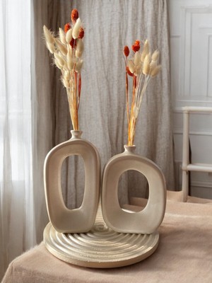 3’lü Beyaz Beton Sedefli Vazo Seti, Dekoratif Salon ve Sunum Için Harika Seçim