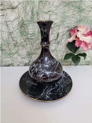 Iki Parça Dekoratif Vazo ve Tabağı, Şık Siyah Tasarım
