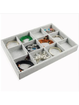 About The Perfect Gri Renkli 12 Bölmeli Süet Takı Sergileme Çekmecesi Iç Standı