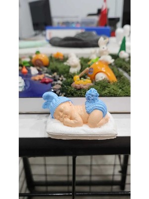 Minyatür Teraryum Obje ve Süsler, Erkek Bebek Temalı, Mavi Renkli, Dekoratif Malzeme