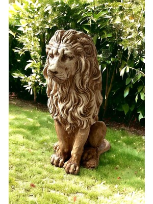 Kahverengi Aslan Heykeli, Bahçe ve Dekorasyon Için Şık Biblo, 53CM