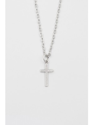 Minimalist Haç Kolye - Düz Ezme Ithal Zincirli Unisex Gümüş Kaplama - 60 cm
