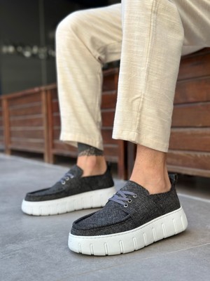 BA0676 Boa Gri Keten Yüksek Taban Erkek Yazlık Ayakkabı