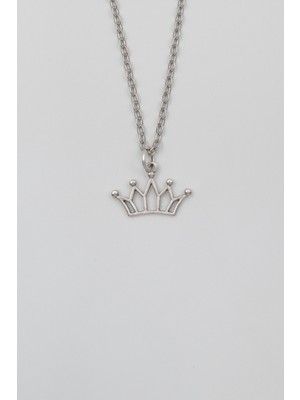 Taç Düz Ezme Zincir Kolye - Antik Gümüş Kaplama - Kadın Erkek - 60 cm