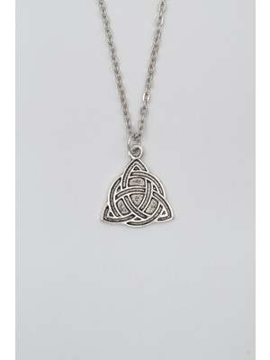 Triquetra - Kelt Düğümü Düz Ezme Zincir Kolye - Antik Gümüş Kaplama - Kadın Erkek - 60 cm