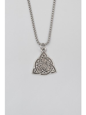 Triquetra - Kelt Düğümü Örme Zincir Kolye - Antik Gümüş Kaplama - Kadın Erkek - 60 cm
