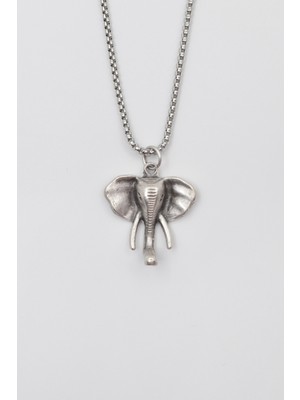 Fil Kafası Kolyeörme Zincir Kolye - Antik Gümüş Kaplama - Kadın Erkek - 60 cm