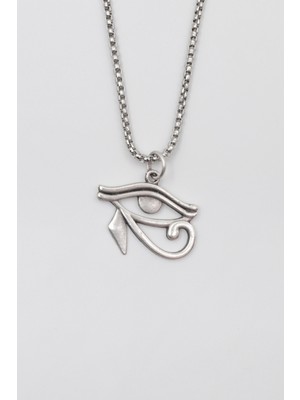 Ra'nın Gözü - Horus'un Gözü Örme Zincir Kolye - Antik Gümüş Kaplama - Kadın Erkek - 60 cm