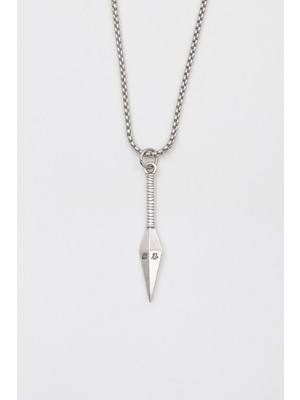 Anime Ninja Kunai Örme Zincir Kolye - Antik Gümüş Kaplama - Kadın Erkek - 60 cm