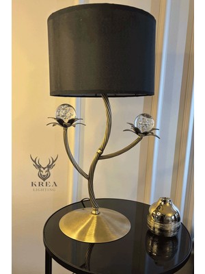 Şapkalı Palmiye Desenli Metal Eskitme Siyah Toplu Abajur