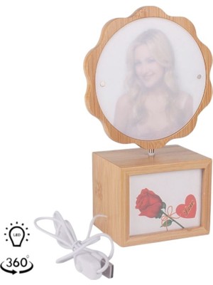 Dönen Ahşap LED Papatya Çerçevesi, Şık ve Doğal Dekoratif Parça