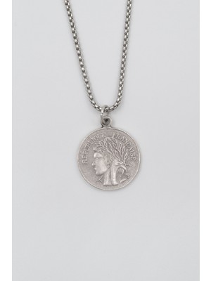 Francesca - Zambak Çiçeği Madalyon Örme Zincir Kolye - Antik Gümüş Kaplama - Kadın Erkek - 60 cm