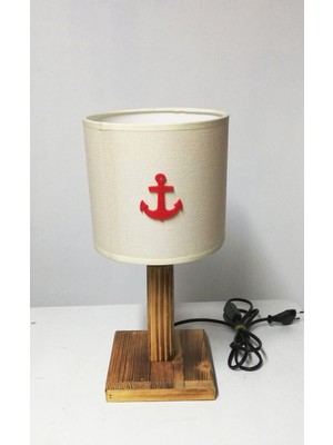 Denizci Temalı Çocuk Odası Abajuru, Ahşap Ayaklı, Şık ve Kullanışlı Dekor Aksesuarı