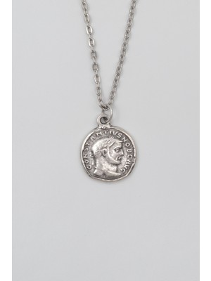 Antik Roma Dönemi Sikke Düz Ezme Zincir Kolye - Antik Gümüş Kaplama - Kadın Erkek - 60 cm