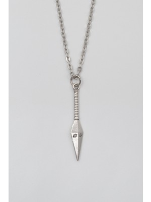 Anime Ninja Kunai Düz Ezme Zincir Kolye - Antik Gümüş Kaplama - Kadın Erkek - 60 cm
