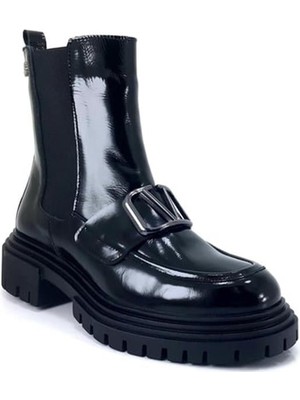 Venüs 2253802 Günlük Hakiki Deri Bayan Bot-Siyah Rugan