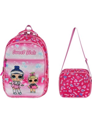 Ilkokul Çantası Lol 2'li Set 40*30 cm Beslenme Çantası Ortopedik Sırt Çantası Kız Çocuk