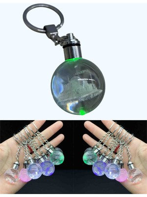 Istanbul Temalı 3D Renk Değiştiren LED Işıklı Kristal Cam Küre Anahtarlık – Sultanahmet, Ayasofya, Galata Kulesi Seçenekli
