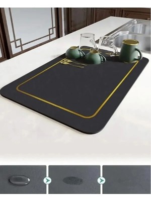 Bulaşık Kurutma Örtüsü Siyah Tezgah Üstü Bulaşık Matı Süper Emici Bulaşıklık 35X50