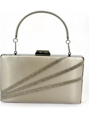 Saten Çapraz Sıra Taşlı Lüks Abiye Çanta