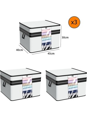 About The Perfect 3'lü Beyaz ve Siyah Şeritli Pencereli Kazak Hurcu, 45X40X30 cm