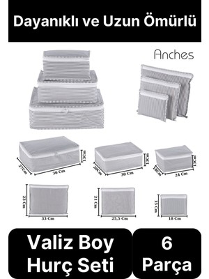 About The Perfect Gri 6'lı Valiz Düzenleyici Set, Seyahat Çantası Organizerleri, Fermuarlı Hurçlar
