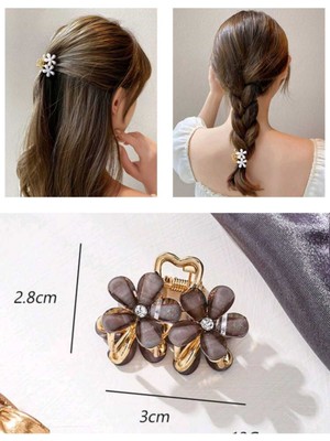 1 Adet Zirkon Taşlı Metal Görünümlü Çiçek Mandal Toka Çicekli Toka