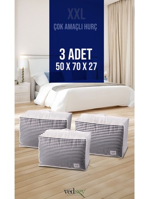 About The Perfect 3'lü Lacivert Çizgili Baza Altı Düzenleyici Set 70X50X25 cm