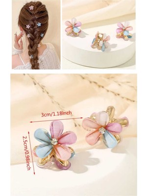 2 Adet Ortası Taşlı Renkli Kristal Çiçek Model Metal Mini Mandal Toka Küçük Mandal Toka Metal Toka