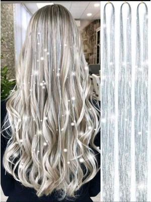 1 Paket Tinsel Saç Simi Simli Saç Aksesurı/ Saç Işıltısı Yan Postiş Hair Tinsel Shiny Hair