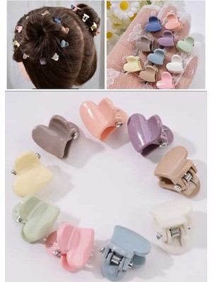 10 Adet Pastel Tonlarda Kalpli Kız Çocuk Küçük Mandal Toka Minik Toka Okul Tokası Çocuk Tokası