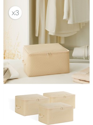 About The Perfect 3'lü Bej Balıksırtı Baza Altı Valiz Düzenleyici Set 30X22X18