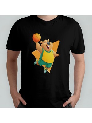 Pixxa Baskebolcu Sevimli Ayı - Basketbol Unisex %100 Pamuklu Bisiklet Yaka T-Shirt