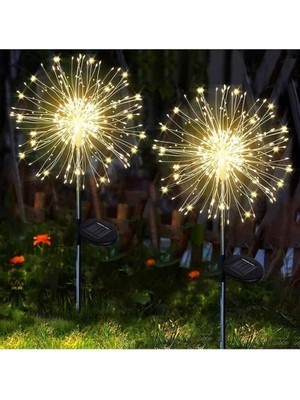 2'li 50 Tel 150 LED Güneş Enerjili Bahçe Aydınlatması Solar Bahçe Dekorasyon Direk Yol Aydınlatması