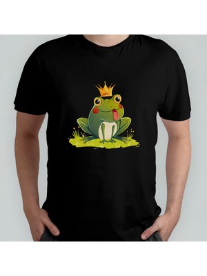 Pixxa Kurbağa Prens Unisex %100 Pamuklu Bisiklet Yaka T-Shirt Model 3
