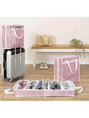 About The Perfect Şık 6 Bölmeli Desenli Seyahat Valizi ve Ayakkabı Hurcu, Pembe Renk