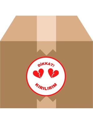 100 Adet Yuvarlak Dikkat Kırılır Etiketi Kargo Etiketi 4X4CM Küçük Boy