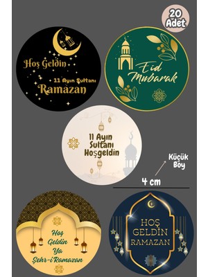 20 Adet Kutu ve Ambalaj Etiketi Hoş Geldin Ramazan Etiketi Yuvarlak Yapışkanlı Sticker
