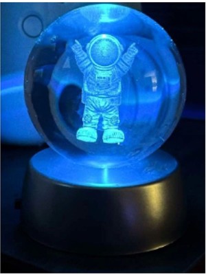 Renkli Işıklı Cam Küre, 6 Cm, Astronot Teması, Şık ve Eğlenceli Dekorasyon Parçası