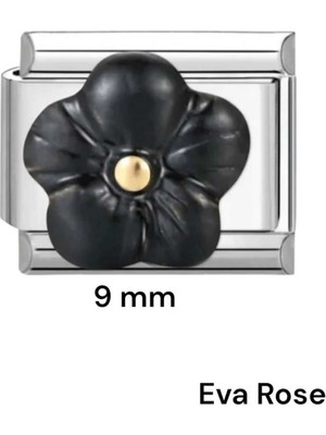 Italyan Charm Bileklik 9 mm Uyumlu Siyah Çicek Charm Eki