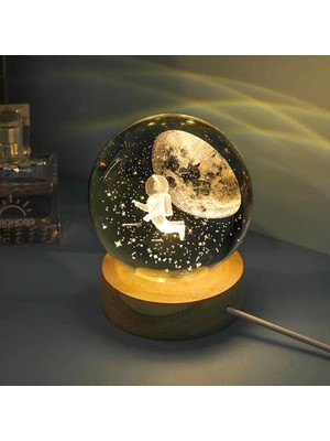 Renkli Işıklı Cam Küre Uçan Astronot Dekorasyonu, USB ile Çalışır